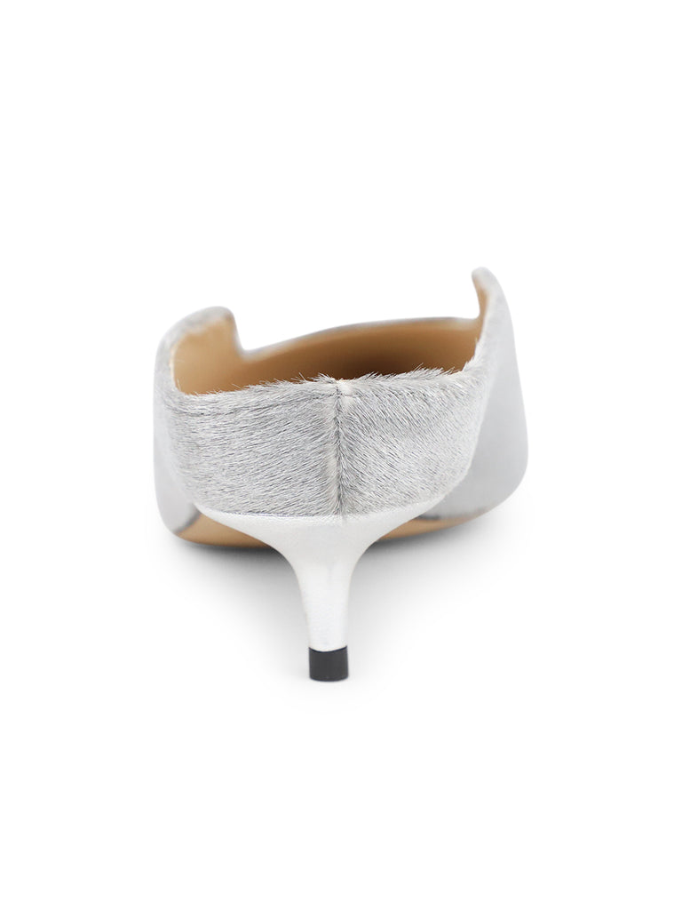 Butter Shoes Women's Dorn Kitten Heel Mule in Aluminum Haircalf