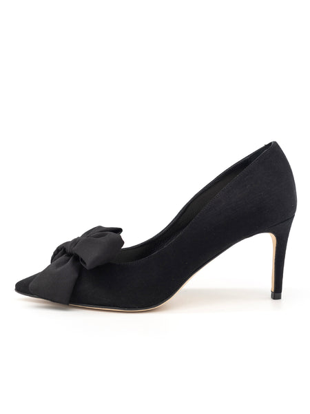 Suede-Bow Heeled Courts - Black Suede | Boden US