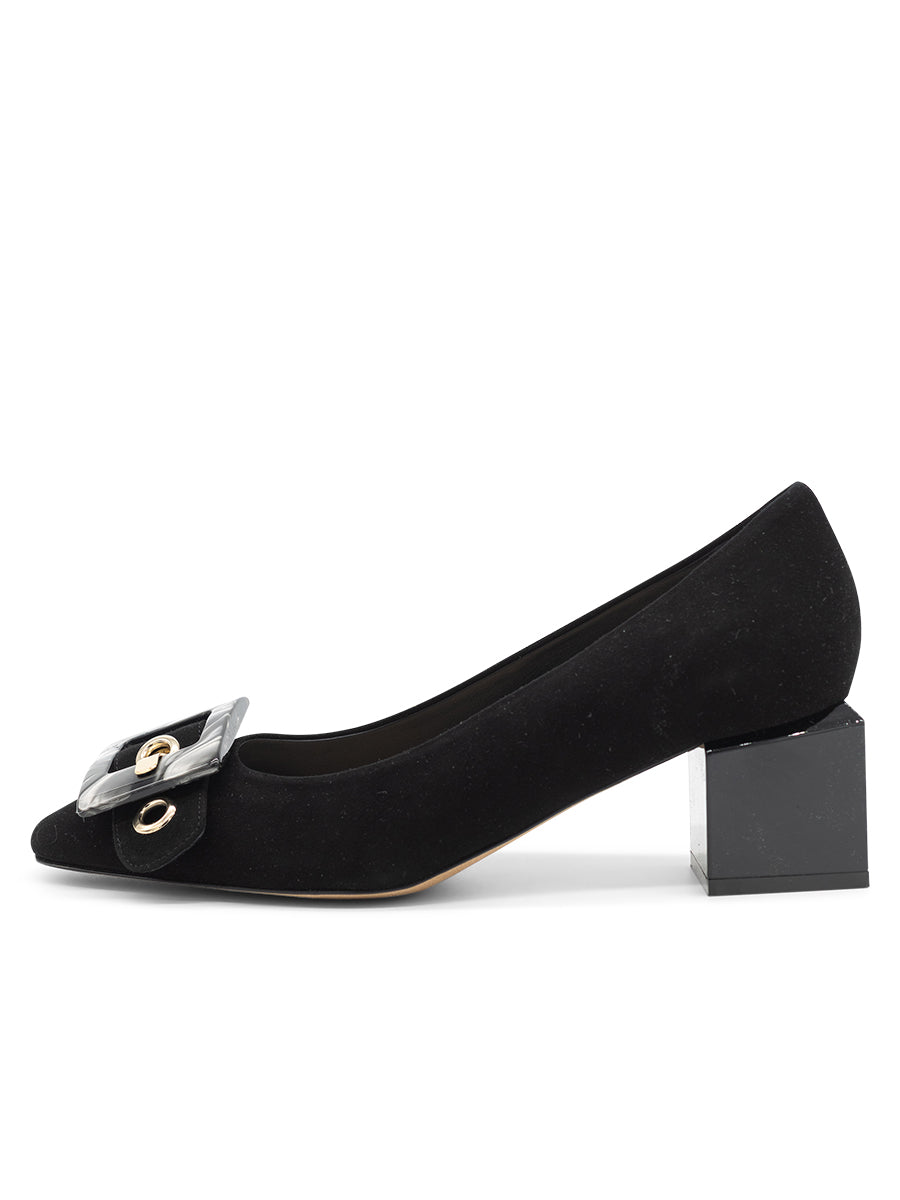 Michael Kors round toe black suede pumps with block heels adorned with black  rhinestones, size 6 (US) | Russell Kaplan Auctioneers