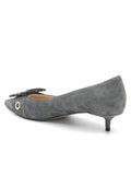 Womens Grey Suede Diana Pointed Toe Kitten Heel 6