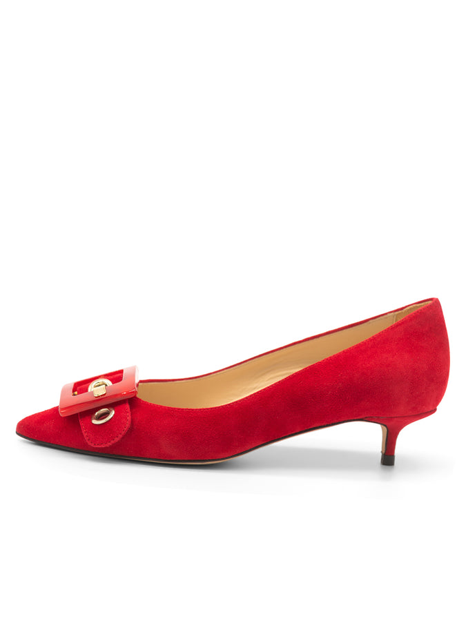 Womens Red Suede Diana Pointed Toe Kitten Heel 7