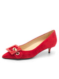 Womens Red Suede Diana Pointed Toe Kitten Heel