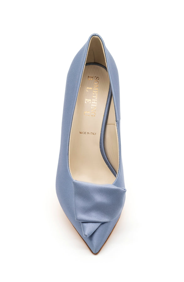 Something Bleu Women's Fallon Pointed Toe Heel in Blue Satin Something Bleu Women's Fallon Pointed Toe Heel in Blue Satin