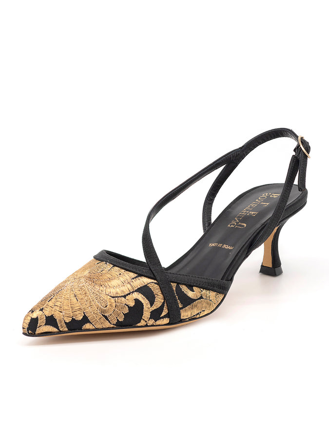 AQUAZZURA black and gold chain leather sandal heels – Loop Generation