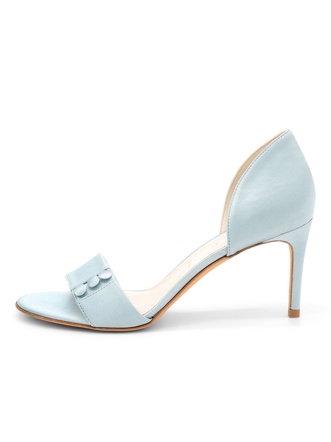 Something Bleu Women's Ciara d'Orsay Pump in Light Blue Satin