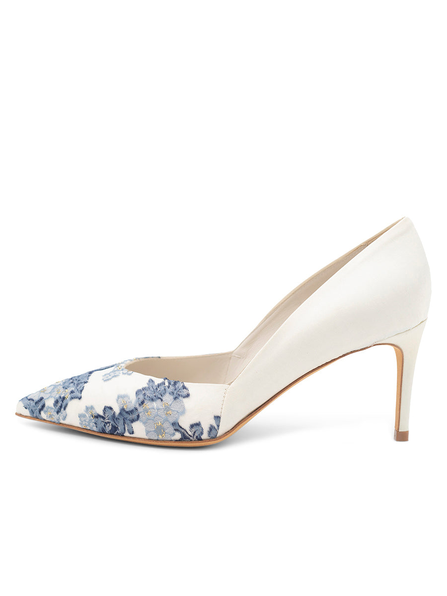 white dress blue heels Something Bleu Seline Pointed Toe Pump in Blue Bloom at Nordstrom, Size 8