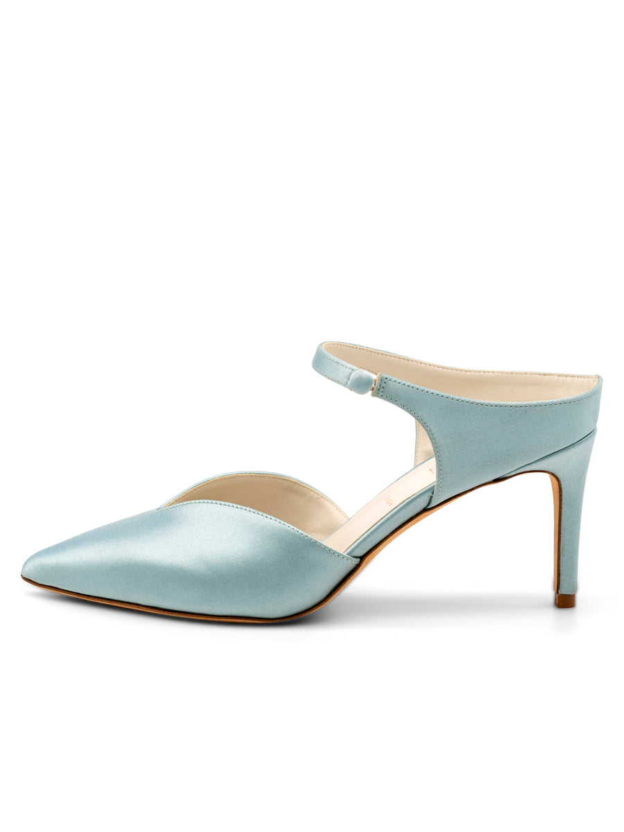 Something Bleu Women's Shyla Pointed Toe Pump in Light Blue Satin