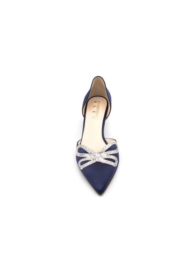 Something Bleu Women's Darla d'Orsay Kitten Heel in Navy Satin